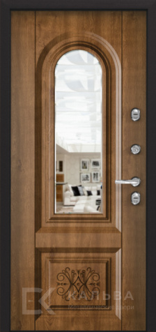 Фото №2 «Входная стальная дверь темный дуб орех с арочным зеркалом №52»