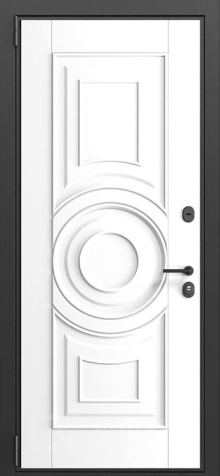 Фото №2 «Входная дверь тёмный дуб с резьбой и белым кругом №538»